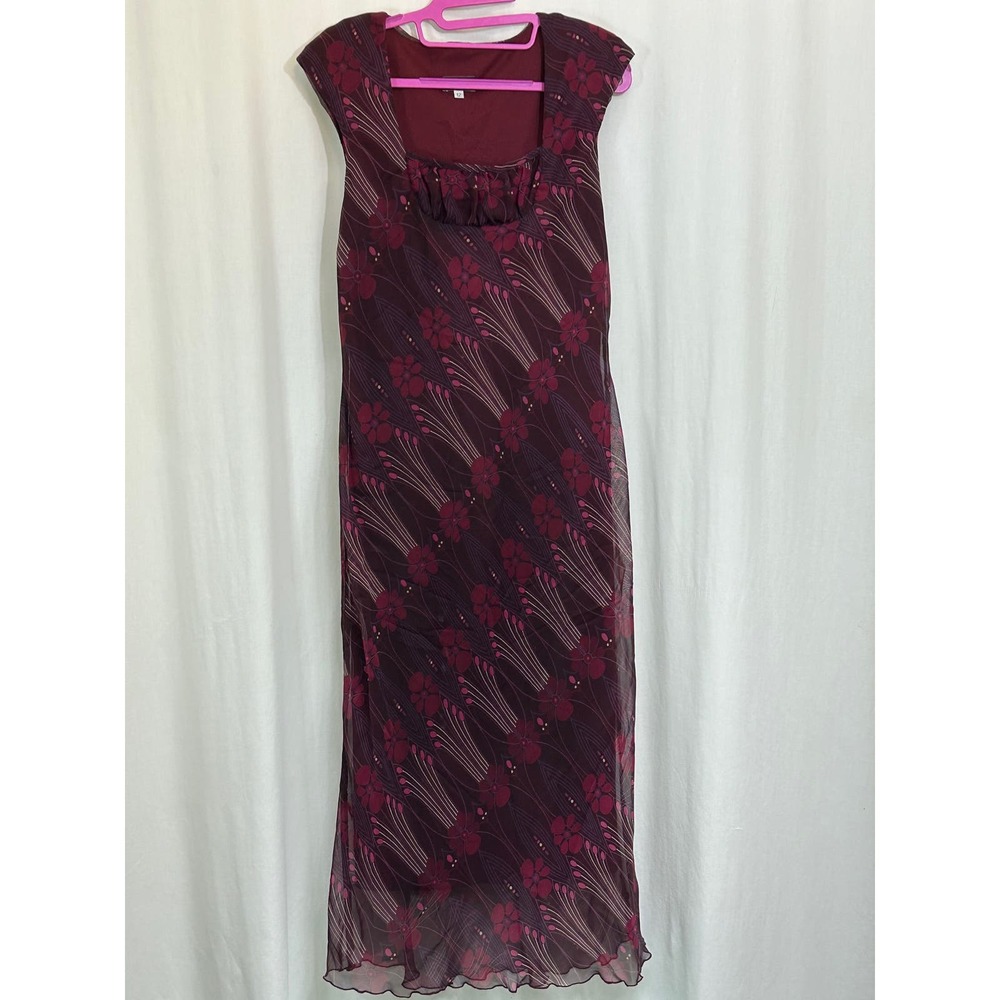 Believe... Vintage Floral Maxi Dress Ruched Neckline‎ Size 12
